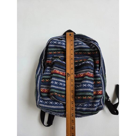 Vintage Blue Woven Backpack Southwestern Boho Festival Cotton Bag